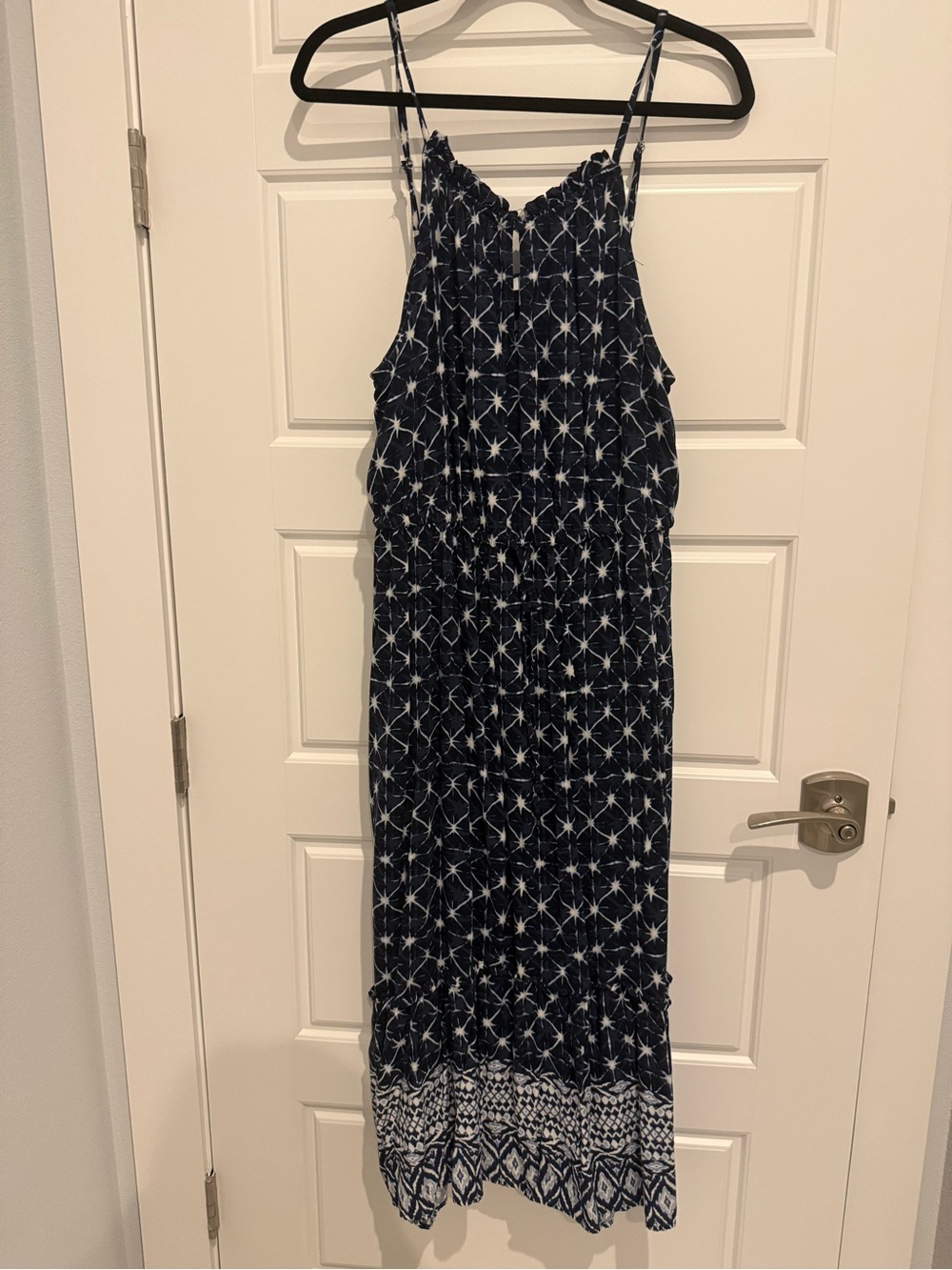 Sleeveless Navy Star-Print Maxi Dress with Smocked Waist